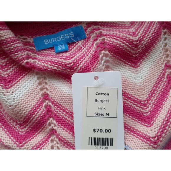 Burgess V-Neck Pom CottnSilk Blend Pink Blue Chevron Knit Poncho Sweater NWT $70 - Picture 13 of 16